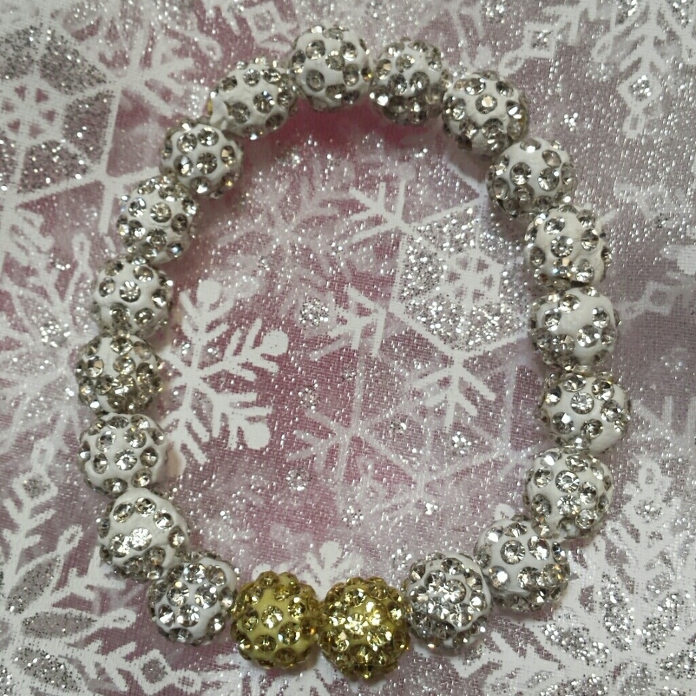 White yellow gold sparkle bling beaded bracelet! N